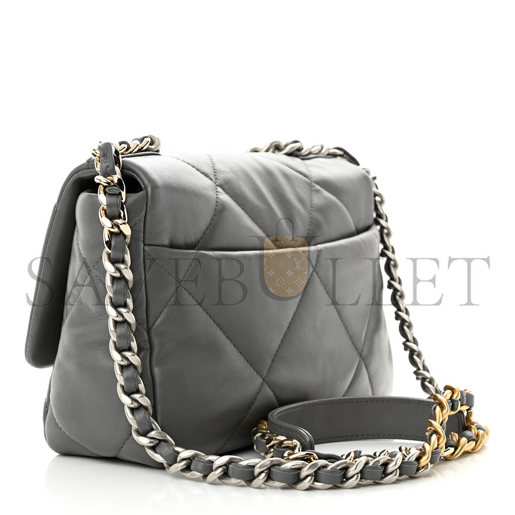 Ch*el lambskin quilted medium Ch*el 19 flap grey as1160 (26*16*9cm)